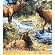 1 Yard - Wild Elk Scenic Cotton Fabric Great for Quilting, Sewing, Craft Projects, Throw Pillows & More 1 Yard X 44" Wide