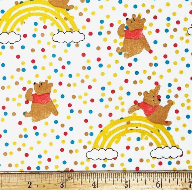 1 Yard - Winnie the Pooh Rainbows & Polka Dots on White Cotton Fabric (Great for Quilting, Sewing, Craft Projects, Throw Pillows & More) 1 Yard X 44" Wide