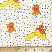 1 Yard - Winnie the Pooh Rainbows & Polka Dots on White Cotton Fabric Great for Quilting, Sewing, Craft Projects, Throw Pillows & More 1 Yard X 44" Wide