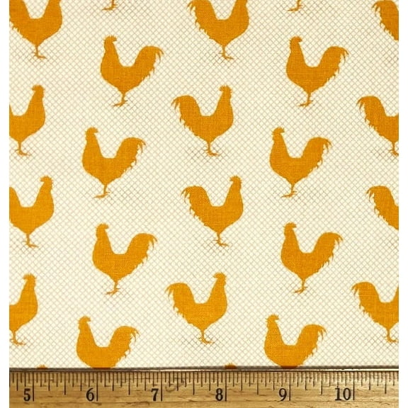 1 Yard - Yellow Chickens & Roosters Cotton Fabric (Great for Quilting, Sewing, Craft Projects, Throw Pillows & More) 1 Yard X 44" Wide