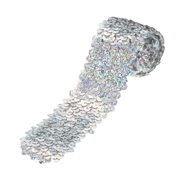 1 Yards 2 Inch Elastic Sequins Trim 5 Row Flat Sequin Strip Paillette Sequins Fabric Ribbon for Crafts DIY Sequin Fringe Sewing Laser Silver
