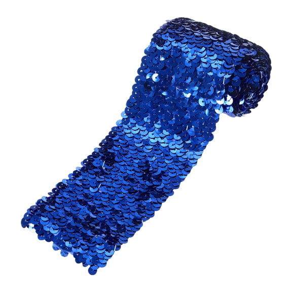1 Yards 3 Inch Elastic Sequins Trim 8 Row Flat Sequin Strip Paillette Sequins Fabric Ribbon for Crafts DIY Sequin Fringe Sewing Deep Blue