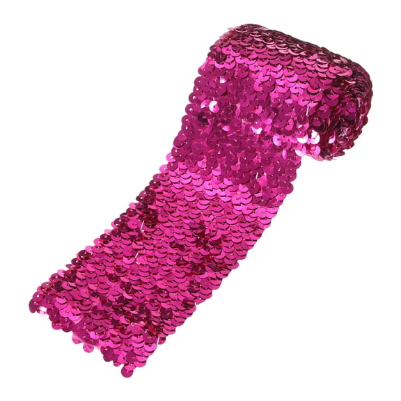 1 Yards 3 Inch Elastic Sequins Trim 8 Row Flat Sequin Strip Paillette Sequins Fabric Ribbon for Crafts DIY Sequin Fringe Sewing Rose Red
