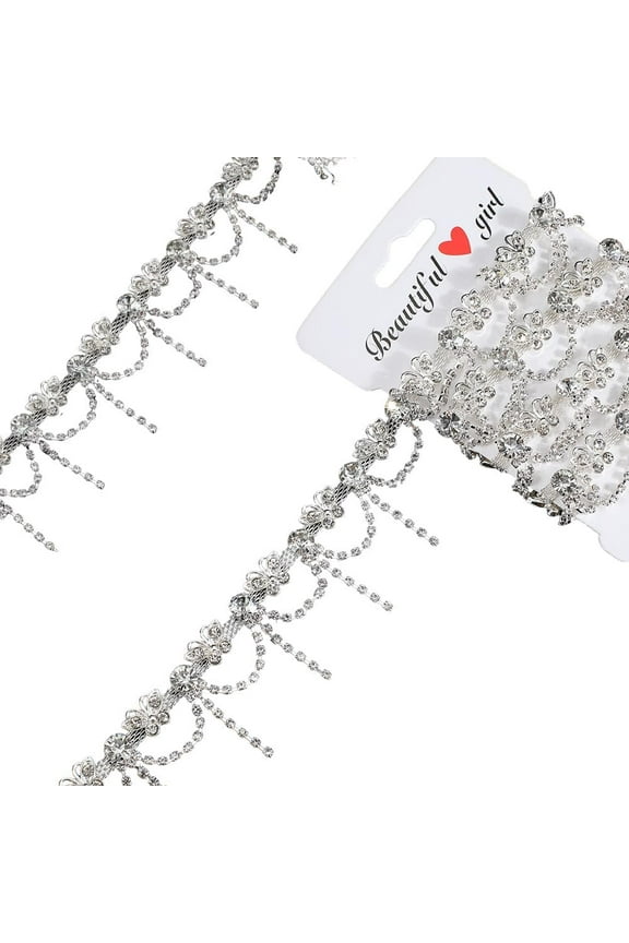 1 Yards Rhinestone Chain Trim Tassel Ribbon Clear Butterfly Applique Sewing Embellishments String Fringe Chains for DIY Crafts Dress Clothing Jewelry Wedding Bridal Bouquets