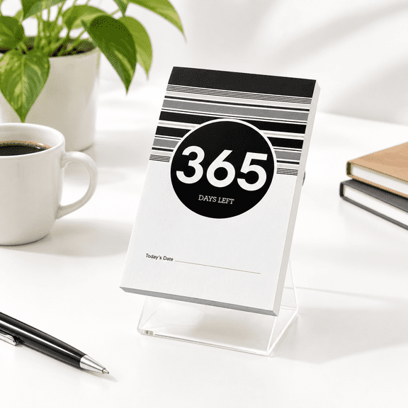 1 Year 365 Day Countdown Desktop Calendar with Writing Space, Black White