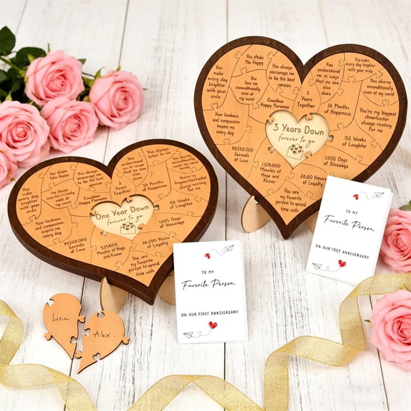 1 Year Anniversary Wood Gifts for Him Boyfriend - One Year Anniversary Wooden Gifts for Men, First Anniversary Wedding Gift for Husband Wife 2 Pcs