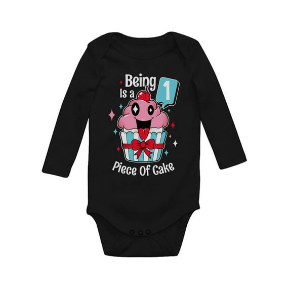 1 Year Old Baby Girl 1st Birthday Gift Cupcake Funny Baby Long Sleeve Bodysuit NB (0-3M) Black