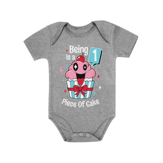 1 Year Old Baby Girl Outfit 1st Birthday Gift Cupcake Funny Baby Bodysuit 18M (12-18M) Gray