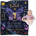 thumbnail image 1 of 1 Year Old Girl Gifts for 1st Birthday Blanket, 1st Birthday Gifts for One Year Old Girl, Baby Girl First Birthday Gift Blanket, 50"x40" Happy 1st Birthday Throw Blanket, Butterfly, 1 of 6