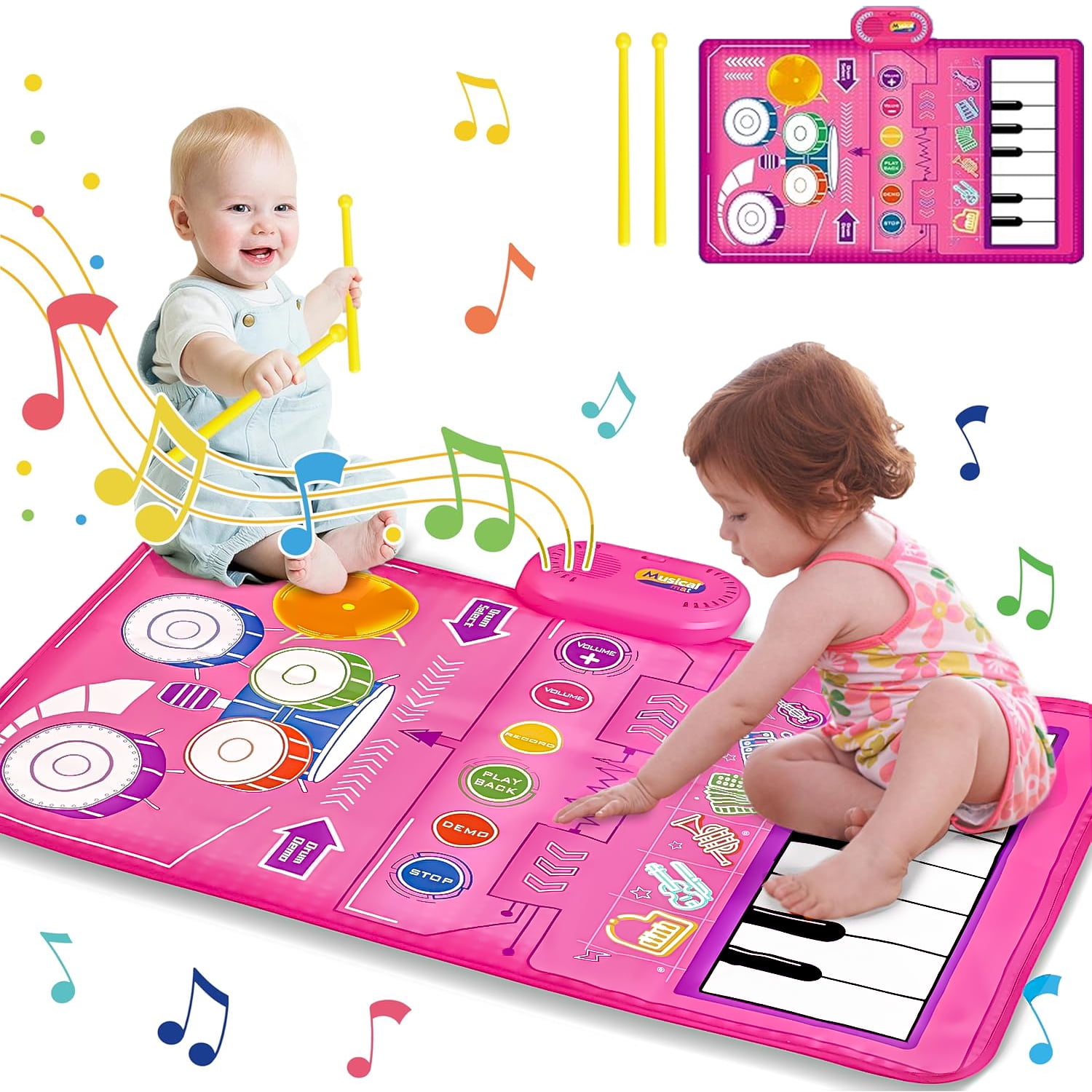 Kids Educational 2 in 1 Piano Drum Music Mat Toy for 1 2 Year Old Boys Girls Walmart