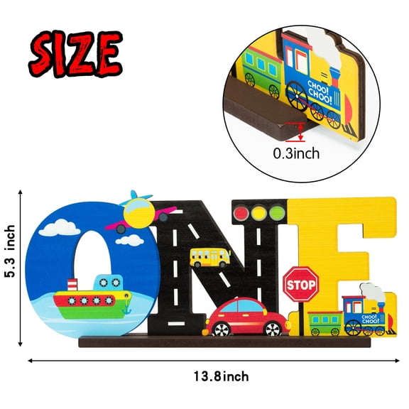 Grobro7 Transportation Themed ONE Letter Ornament for 1st Birthday,Wooden Desktop Decor