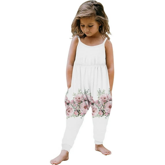 1 Year Toddler Girls Kids Jumpsuit One Piece Floral Playsuit Strap Romper Summer Outfits Toddler Girls Clothes White