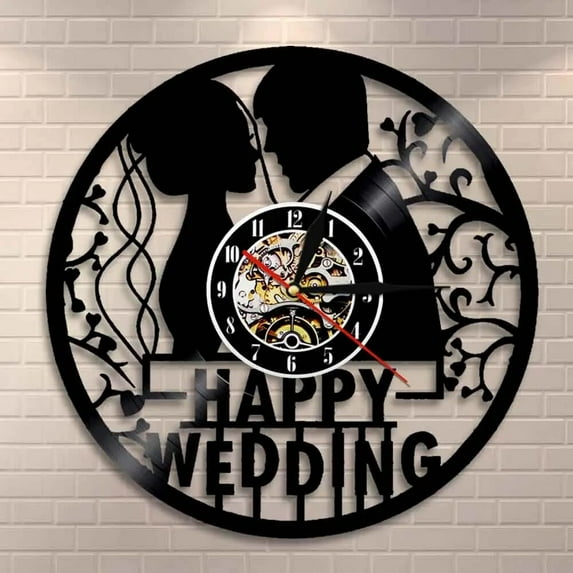 1 Year Wedding Anniversary Decoration Custom Vinyl Wall Clock,Vinyl Record Clock Wall Art Black Handmade Art Home Unique Gift idea