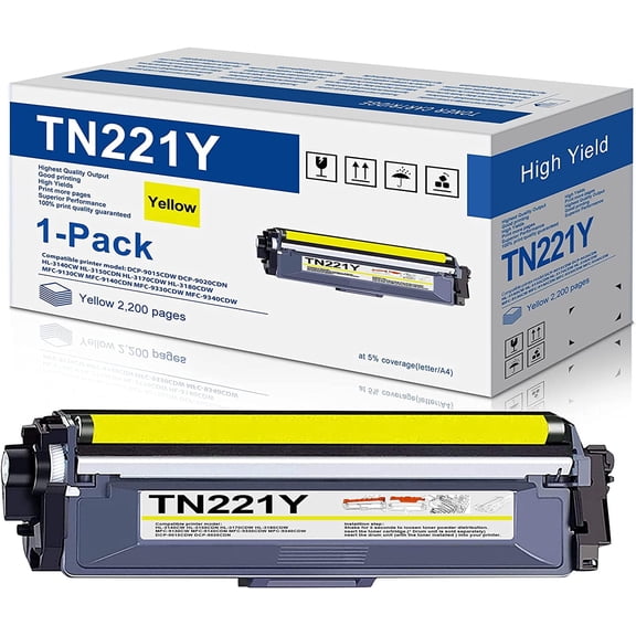1-Yellow TN221Y Toner Replacement for Brother HL-3140CW HL-3170CDW HL-3180CDW Printer