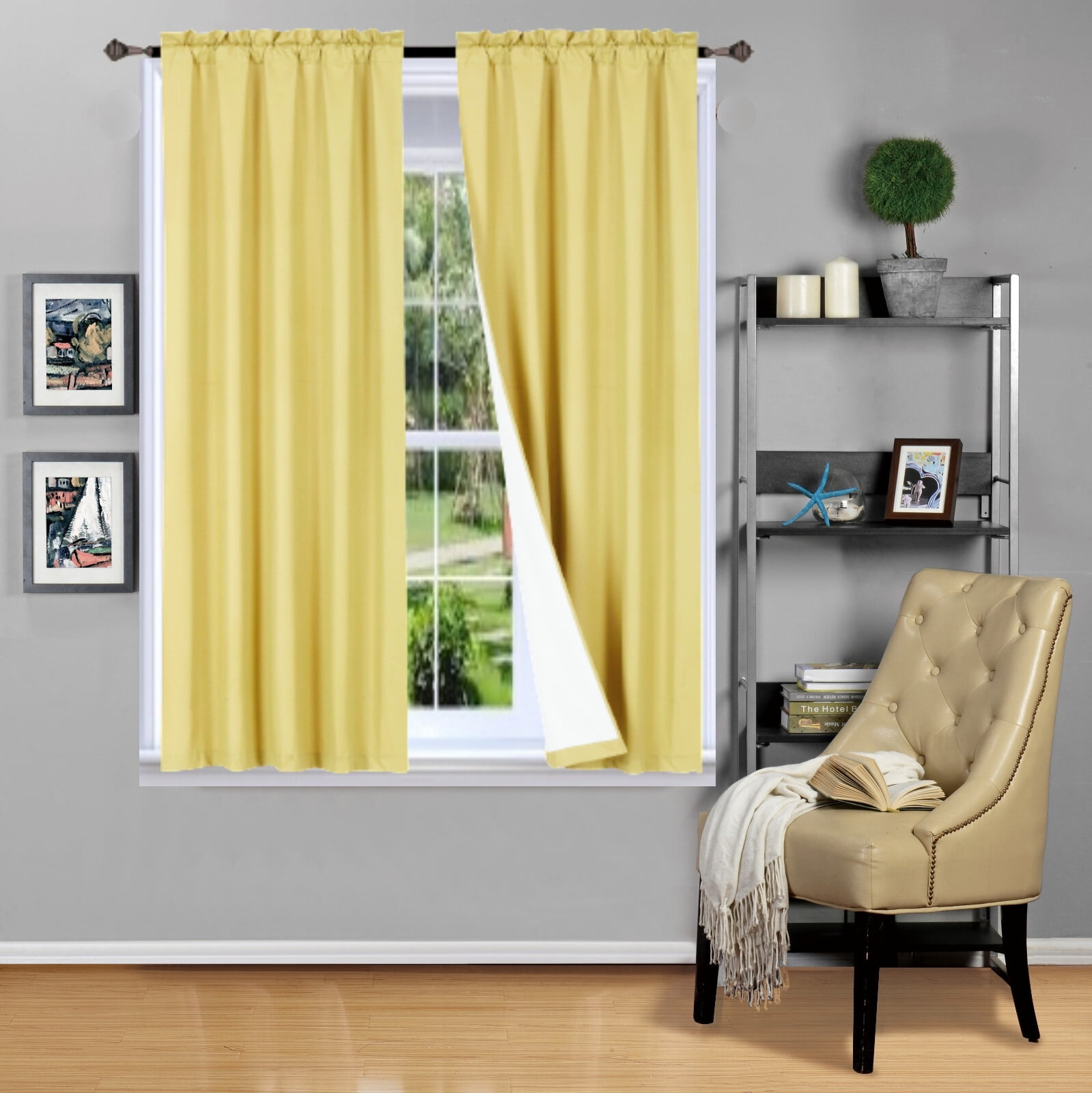 1 Yellow panel rod pocket 100 % privacy foam lined window dressing ...