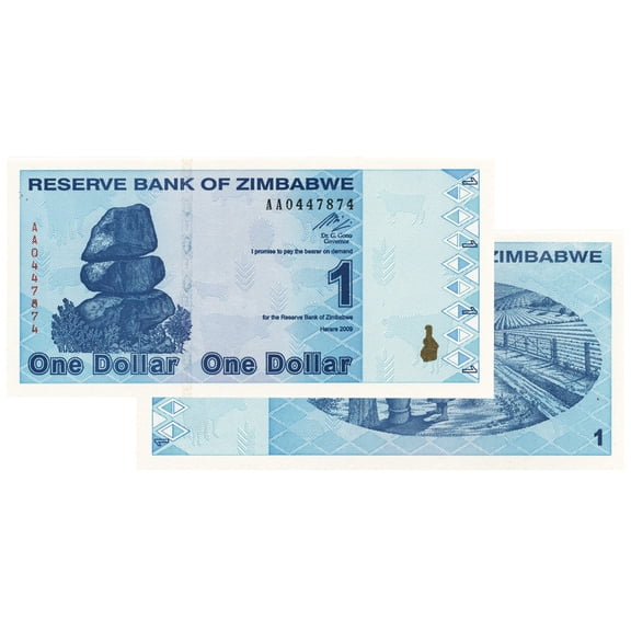 $1 Zimbabwe Banknotes 2009 AA Series Uncirculated Currency - Collectible Low Denomination Notes