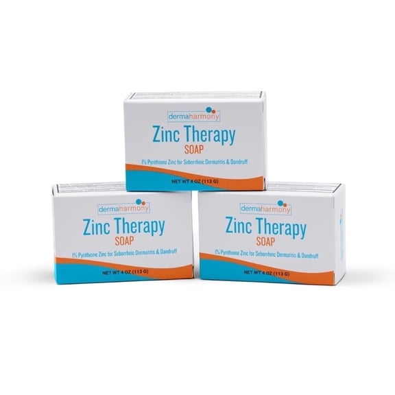 DermaHarmony Zinc Therapy Soap 1% Pyrithione Zinc Daily Use Bar Soaps - Three Pack
