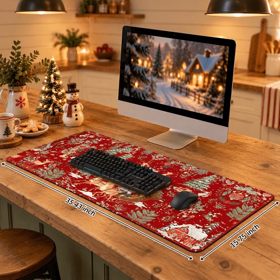 1-a-red Large Desk Pad Mouse Pad, Winter Forest Holiday Themed, 35.4 x ...