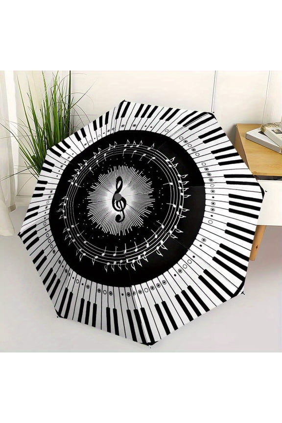 1 automatic opening and closing piano key note pattern umbrella - black and white piano design, 8-bone frame, folding umbrella for musicians and piano enthusiasts - perfect choice for birthday