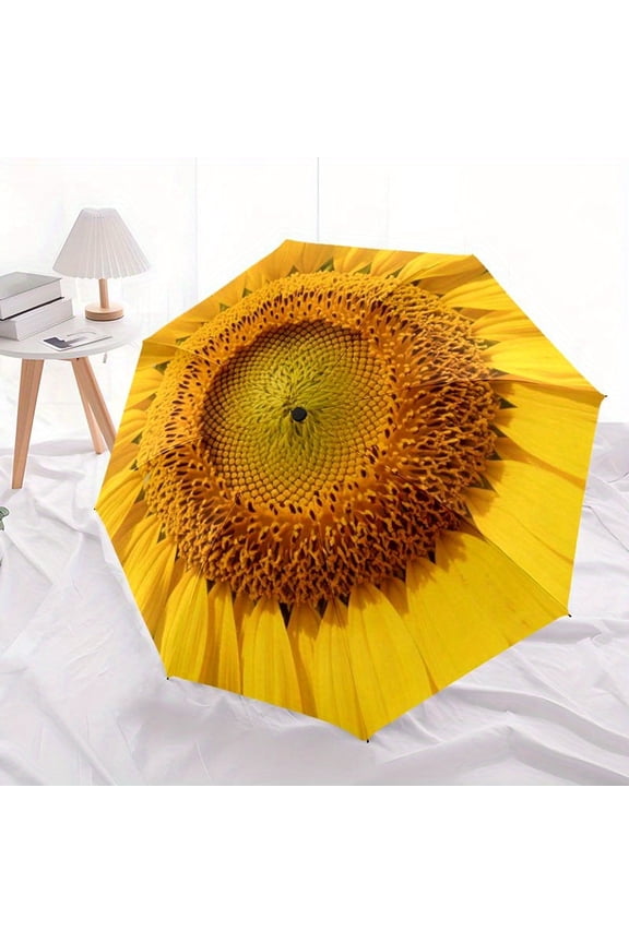 1 automatic sunflower design umbrella - with automatic folding function, sturdy 8-bone structure, portable unisex umbrella - perfect Halloween, Christmas, birthday gift