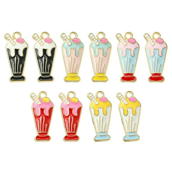 1 bag 10pcs 5 colors Alloy Enamel Pendants Ice Cream Charm Mixed color 23.5x11x2.5mm Hole: 2mm 2pcs/color