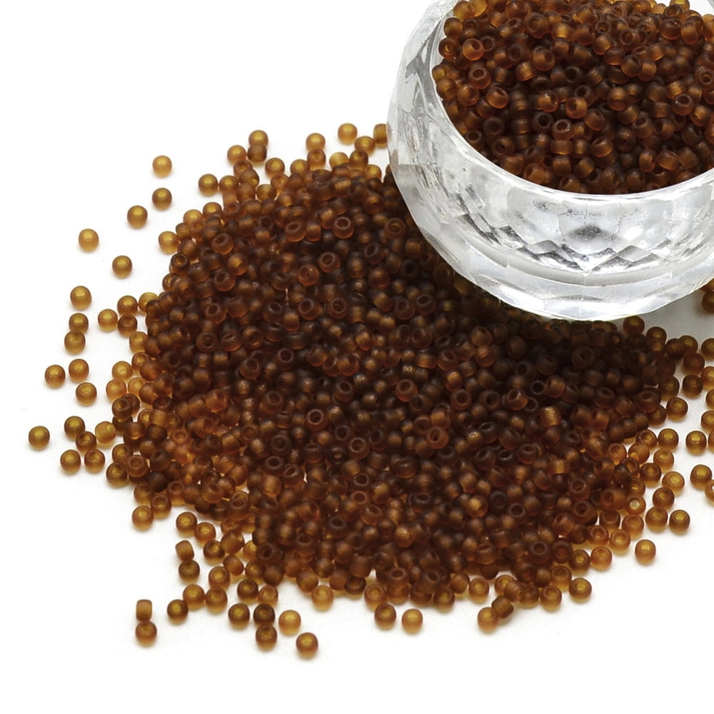 1 bag 12/0 Grade A Round Glass Seed Beads Transparent Frosted style Saddle Brown 2x1.5mm Hole: 0.8mm 30000pcs/bag Glass
