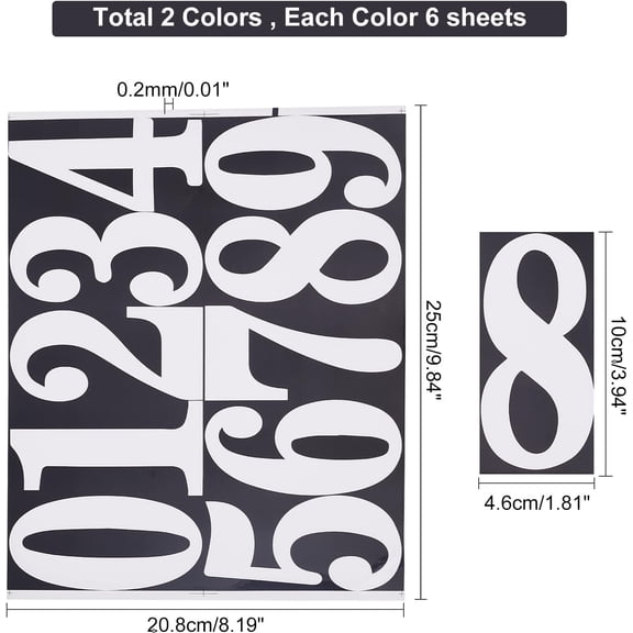 1 bag 12 Sheets 2 Colors Mailbox Numbers Sticker Number 0~9 Waterproof Decals Self Adhesive Vinyl Address Numbers for Mailbox Signs Window Door Cars Trucks Residence Business