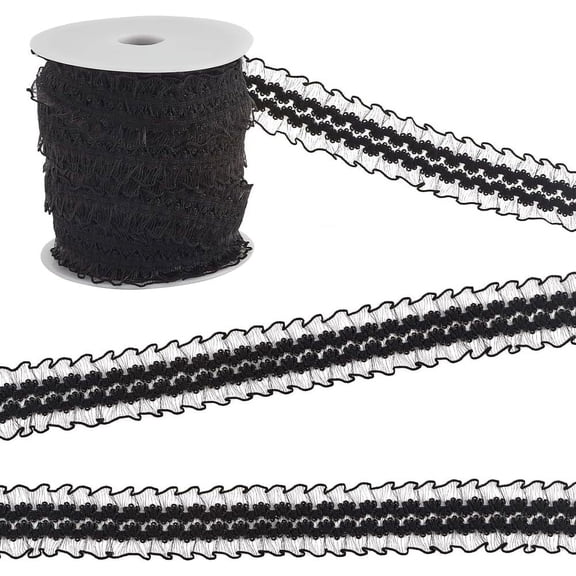 1 bag 22 Yards Elastic Ruffle Lace Trim 1"/25mm Double Wave Flower Pleated Lace Ribbon Sewing Stretch Edge Trimming Applique for Clothing Garment Headband Supplies Home Decor DIY Crafts Black