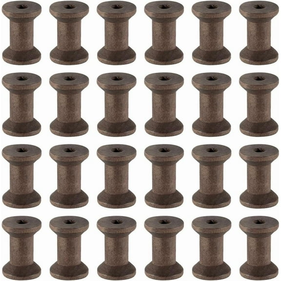 1 bag 25pcs Wood Thread Bobbins Brown Wooden Spools Bulk Natural Unfinished Empty Wire Weaving Textile Ribbon Rope Roll Crochet Cord Organizer Lace Line Spool for Embroidery Sewing Art DIY Crafts
