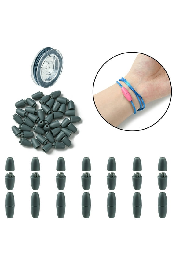 1 bag 30sets Plastic Breakaway Clasps For Rubber Silicone Teething Necklaces with 1Roll Nylon Thread Gray 24x9mm Hole: 2.5mm