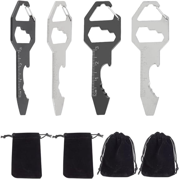 1 bag 4Pcs 2 Color 3cr13 Stainless Steel Bottle Opener with 1Pcs Velvet Cloth Drawstring Bags Mixed Color Tool: 76x28x4.5mm 2pcs/color