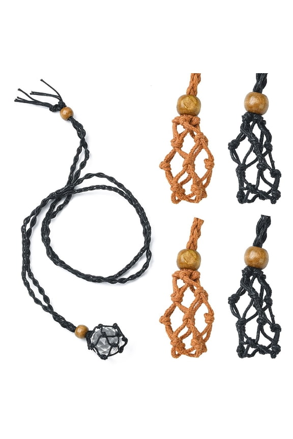 1 bag 4pcs 2 colors Wax Rope Cord Macrame Pouch Necklace Making Adjustable Wood Beads Interchangeable Stone Necklace Mixed color 35-1/2 inch(90cm) 2pcs/color