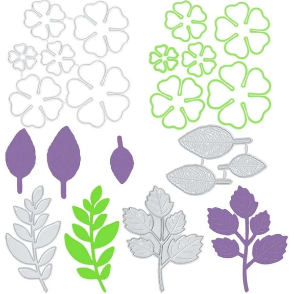 1 bag 4pcs 4 styles 3D Flower Cutting Dies Leaf Metal Die Cuts Embossing Template Stencil Carbon Steel Decorative Rose Leave Cut for DIY Scrapbooking Album Wedding Crafts Paper Card Making
