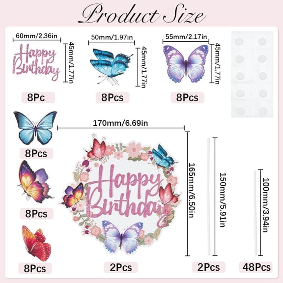1 bag 50Pcs Butterfly Cake Decorations Butterfly Cupcake Toppers Butterflies Cake Topper Word Cake Topper Sets Paper Butterfly Cake Toppers for Birthday Wedding Party Cakes Dessert Decoration