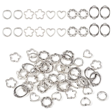 1 bag 50pcs 5 style Alloy Bead Frame Mixed Shape Antique Silver 11~15x8.5~12.5x2.5~3mm Hole: 1.4~1.6mm 10pcs/style
