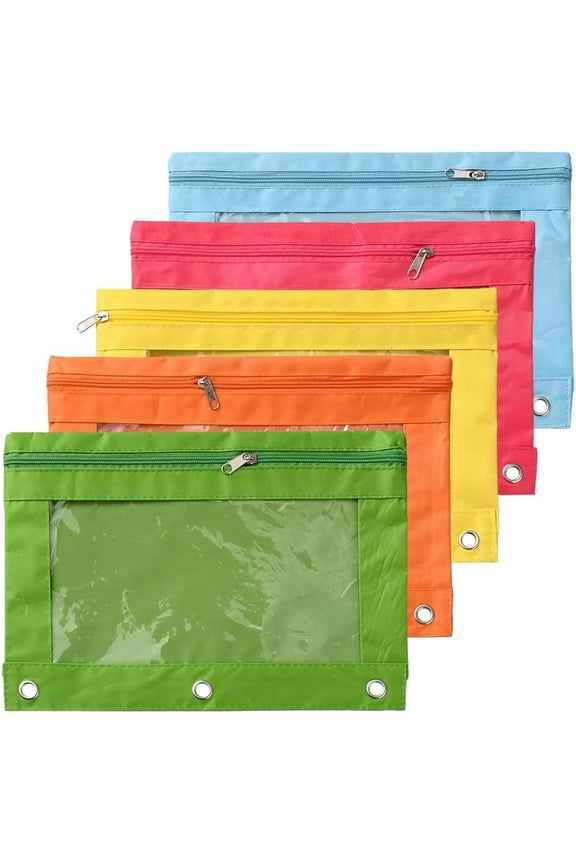 1 bag 5pcs 5 colors Zippered Make up Brushes Wrap Pouches for 3 Ring Oxford Cloth Travel Bags Cases Pouch box Cosmetic Bags with Clear Window for Makeup Storing Supplies Accessories