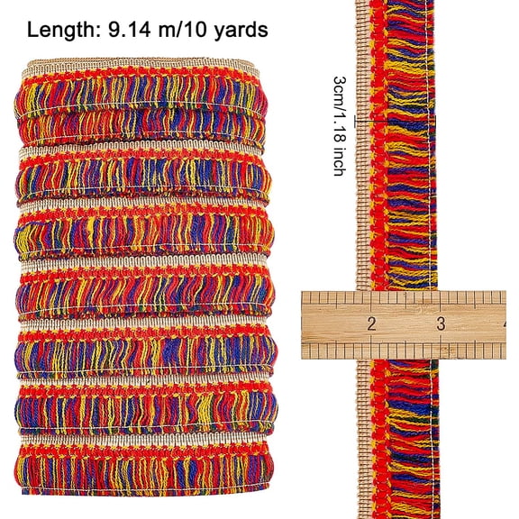 1 bag 9m Polyester Tassel Ribbons 30mm Wide Multi colors Tassels Fringe Lace Trim Costume Accessories for Curtain Furniture Decoration Sewing DIY Crafts Making