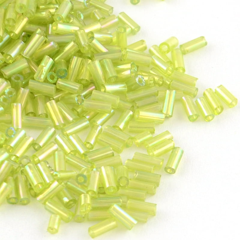 1 bag AB color Plated Glass Bugle Beads Transparent Colours Rainbow ...