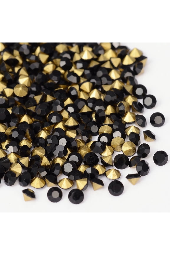 1 bag Back Plated Grade A Diamond Glass Pointed Rhinestone Jet 1.9~2mm 1440pcs/bag