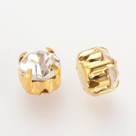 1 bag Sew on Rhinestone Glass Rhinestone Montee Beads with Brass Prong Settings Garments Accessories Flat Round Golden 8x6mm 288pcs/bag