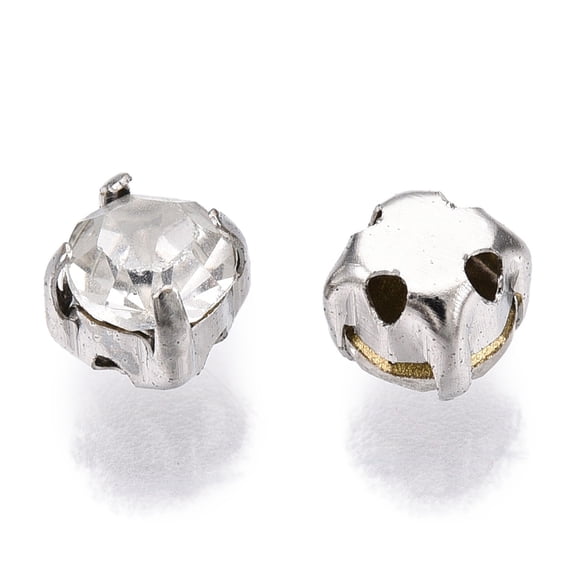 1 bag Sew on Rhinestone Glass Rhinestone Montee Beads with Brass Prong Settings Garments Accessories Flat Round Platinum 3.8~4x3mm 1440pcs/bag
