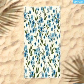 1 beach towel, repeating blue ecstasy pattern with green leaves, light beige background, bright colors, suitable for beach trips and daily bathroom use