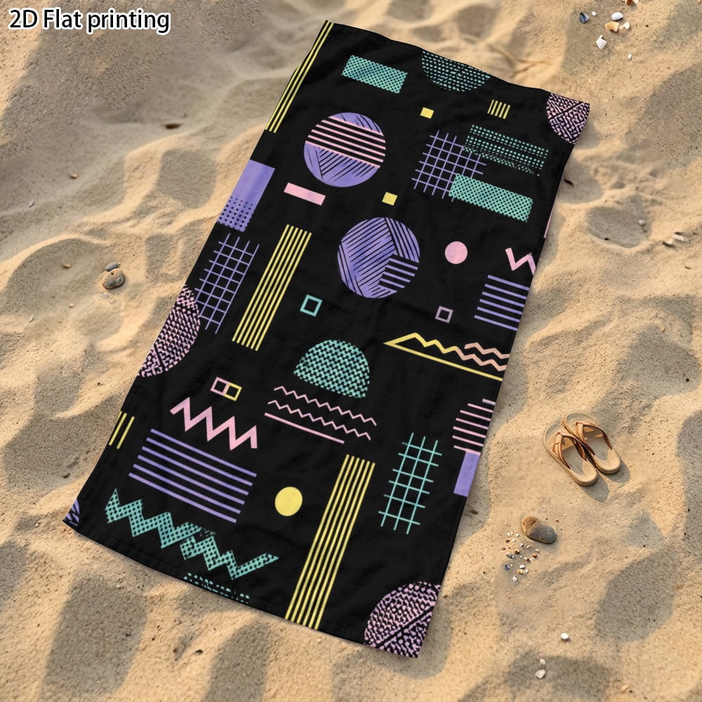 1 black base color geometric design comfortable beach towel - perfect ...