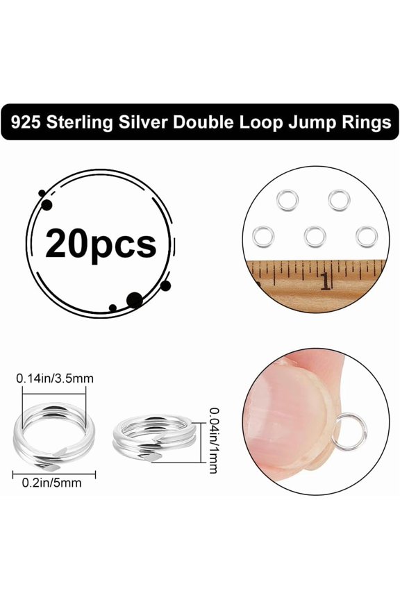 1 box 1 Box 20Pcs Double Loop Jump Rings 925 Sterling Silver Split Rings 5x1mm Open Loop Rings for Necklaces Keychain DIY Jewelry Craft Making