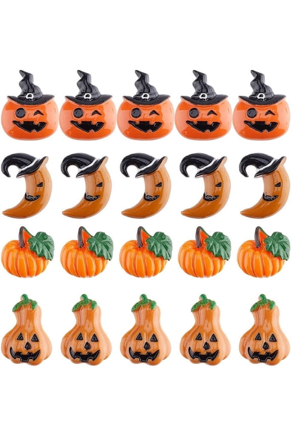 1 box 1 Box 40PCS Resin Charms 4 Styles Flatback Resin Accessories Pumpkin Witch Hat Ghost Embellishments Beads Cabochons Plastic Ornaments for Party Costumes Scrapbooking