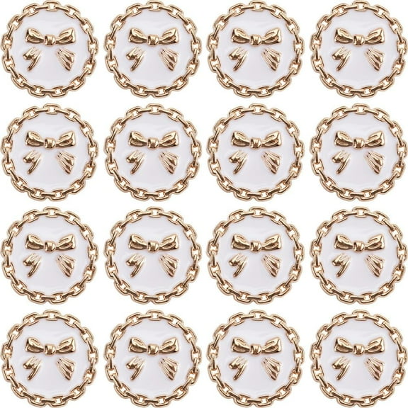 1 box 1 box 16pcs Circular Bow Button 25mm/0.98inch Flat Round Retro Alloy Black Metal Shank Bowknot Buttons for Shawls Outwear Coats Dress Clothing Sewing Accessory Embellishments White