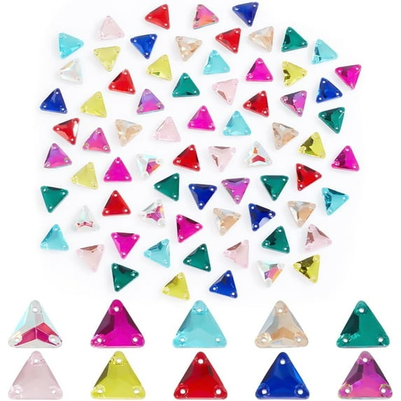 1 box 100pcs 10 colors Triangle Shape Sew on Rhinestone Glass Rhinestone Garments Accessories Multi-Strand Links Flat Back & Back Plated Mixed color 12x13.5x4.5mm Hole: 0.9mm 10pcs/color