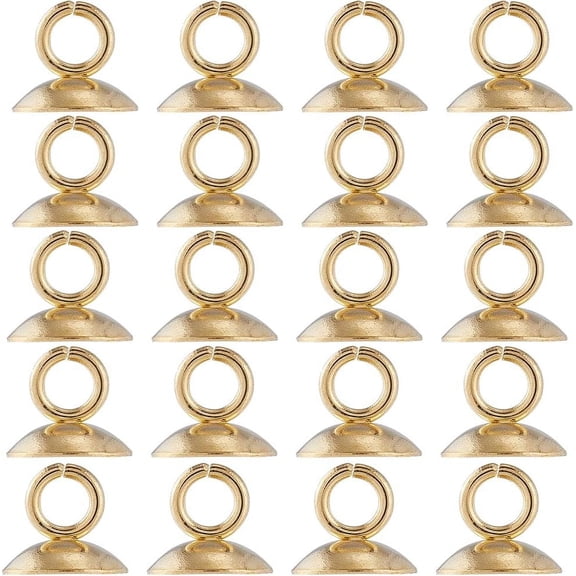 1 box 100pcs Bead Bail Cap Bead Caps with Loop Bead Caps Bails Pendant Bails golden 304 Stainless Steel Round Bails Clasp Pearl Pendant Connector for Jewelry Making Accessories DIY Supplies