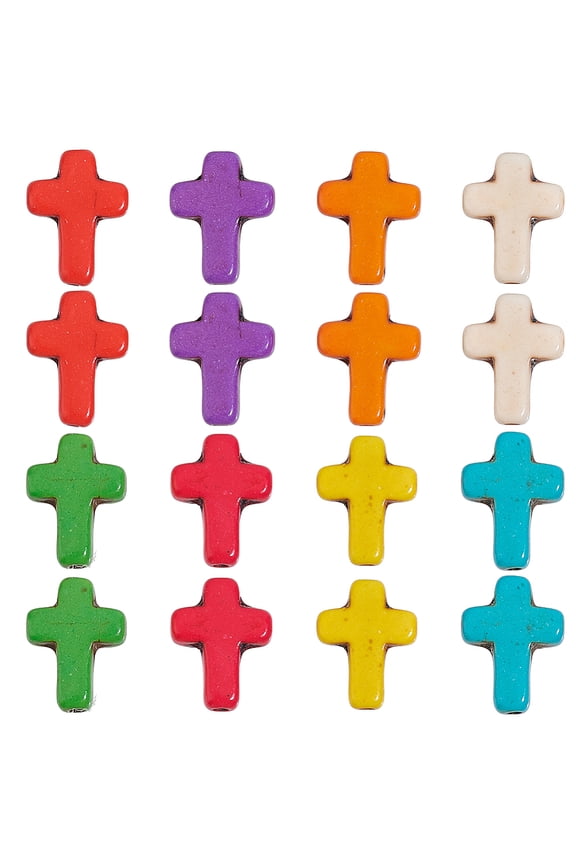 1 box 100pcs Beads Bulk Small Colorful Beads Magnesite Stone Crucifix Crosses White Red Blue Pocket Quilts Bead Charms for Jewelry Making Beading Kit Supplies