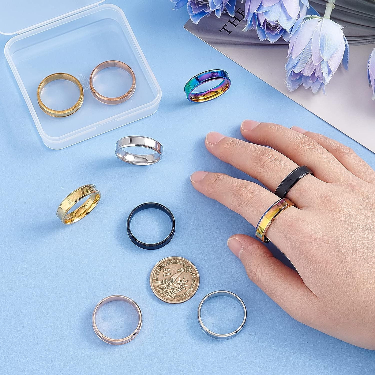 box 10pcs colors Blank Core Ring Size 13 Stainless Steel Plain